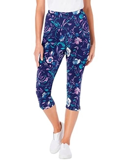 Women's Plus Size Stretch Cotton Printed Capri Legging