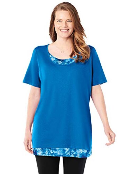 Woman Within Women's Plus Size Layered-Look Print Tunic