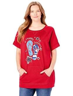 Women's Plus Size Americana Kangaroo Pocket Tee Shirt