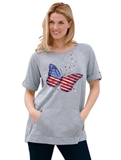 Women's Plus Size Americana Kangaroo Pocket Tee Shirt