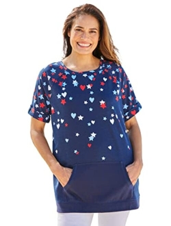 Women's Plus Size Americana Kangaroo Pocket Tee Shirt