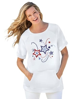 Women's Plus Size Americana Kangaroo Pocket Tee Shirt