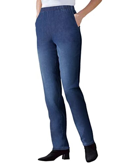 Woman Within Women's Plus Size Petite Straight Leg Fineline Jean