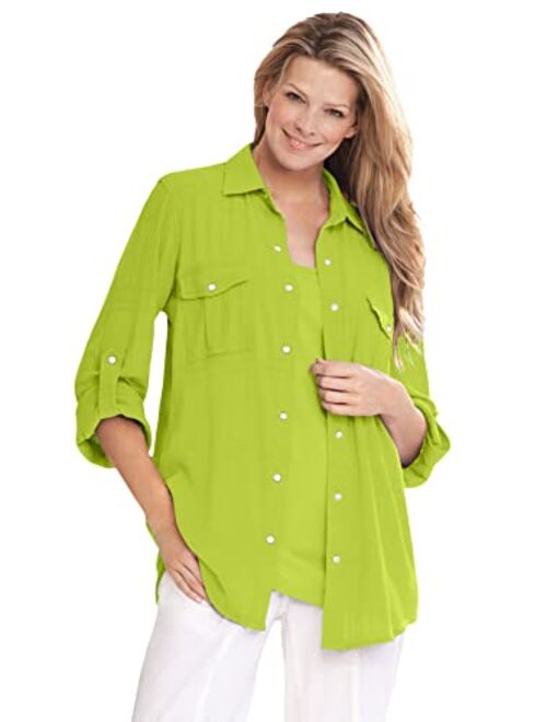 Woman Within Women's Plus Size Cotton Gauze Bigshirt