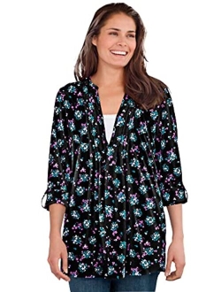 Women's Plus Size Box-Stitched Split Neck Tunic