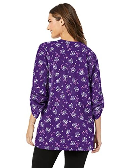 Woman Within Women's Plus Size Box-Stitched Split Neck Tunic