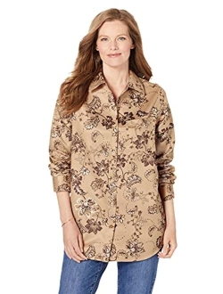 Women's Plus Size Soft Sueded Moleskin Shirt Button Down Shirt