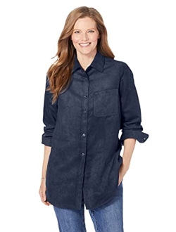 Women's Plus Size Soft Sueded Moleskin Shirt Button Down Shirt