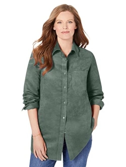 Women's Plus Size Soft Sueded Moleskin Shirt Button Down Shirt