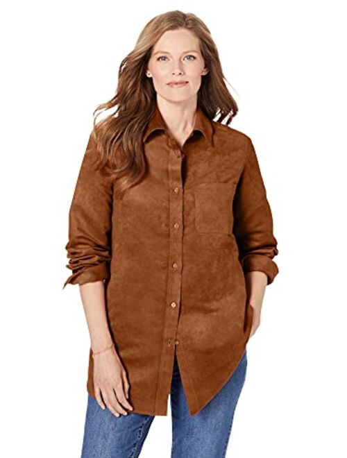 Woman Within Women's Plus Size Soft Sueded Moleskin Shirt Button Down Shirt