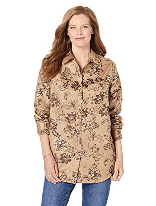 Woman Within Women's Plus Size Soft Sueded Moleskin Shirt Button Down Shirt