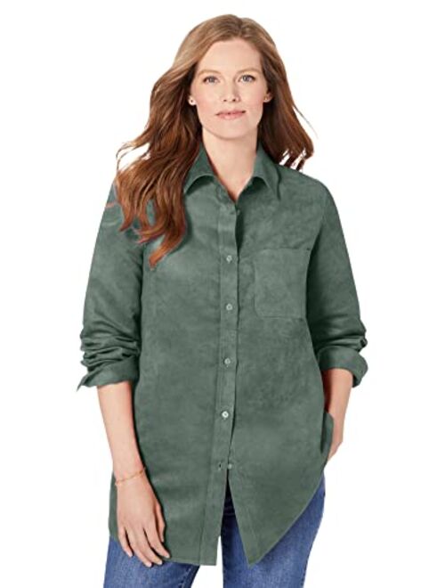 Woman Within Women's Plus Size Soft Sueded Moleskin Shirt Button Down Shirt