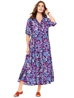 Women's Plus Size Roll-Tab Sleeve Crinkle Shirtdress