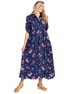 Women's Plus Size Roll-Tab Sleeve Crinkle Shirtdress