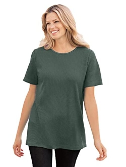 Women's Plus Size Thermal Waffle Short-Sleeve Satin-Trim Tee Shirt