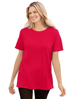 Women's Plus Size Thermal Waffle Short-Sleeve Satin-Trim Tee Shirt