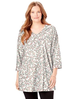 Women's Plus Size Perfect Printed Three-Quarter-Sleeve V-Neck Tunic