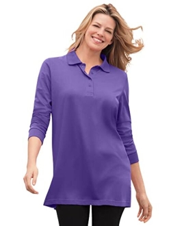 Women's Plus Size Long-Sleeve Polo Shirt