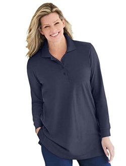 Women's Plus Size Long-Sleeve Polo Shirt