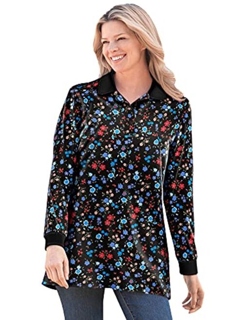 Woman Within Women's Plus Size Long-Sleeve Polo Shirt