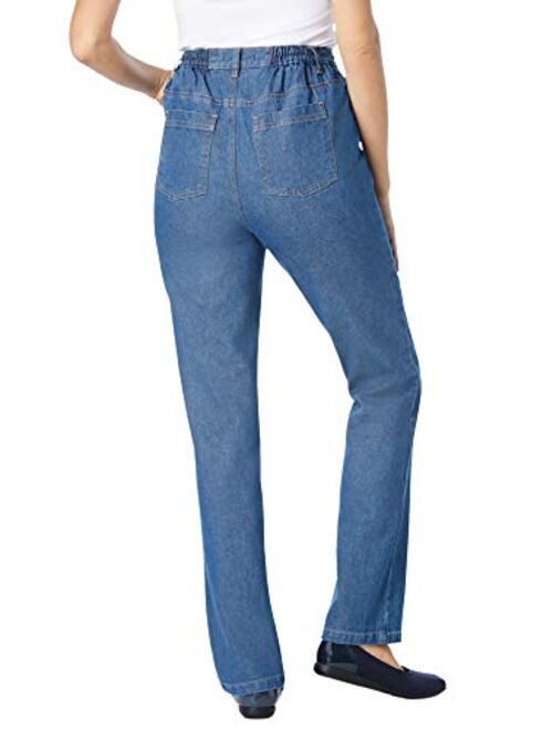 Woman Within Women's Plus Size Side-Elastic Straight-Leg Perfect Jean