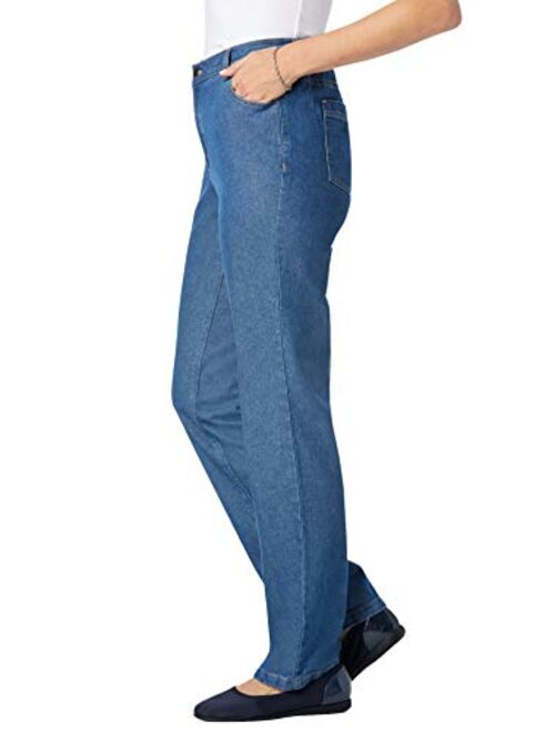 Woman Within Women's Plus Size Side-Elastic Straight-Leg Perfect Jean