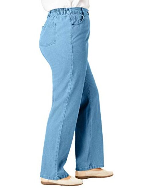 Woman Within Women's Plus Size Side-Elastic Straight-Leg Perfect Jean