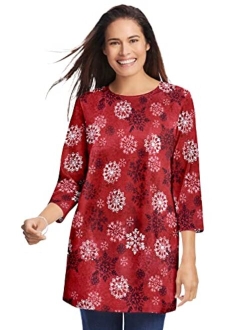 Women's Plus Size Perfect Three-Quarter Sleeve Crewneck Tunic