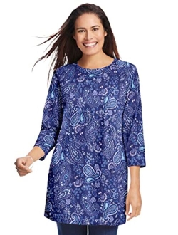 Women's Plus Size Perfect Three-Quarter Sleeve Crewneck Tunic