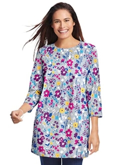 Women's Plus Size Perfect Three-Quarter Sleeve Crewneck Tunic