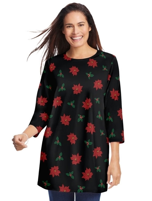 Woman Within Women's Plus Size Perfect Three-Quarter Sleeve Crewneck Tunic