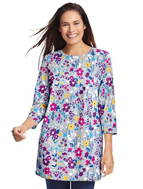 Woman Within Women's Plus Size Perfect Three-Quarter Sleeve Crewneck Tunic