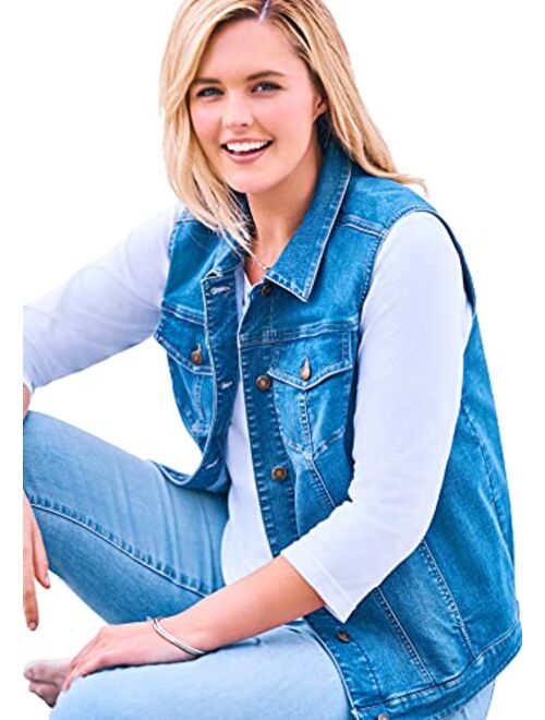 Woman Within Women's Plus Size Stretch Denim Vest