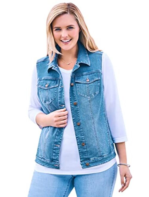 Woman Within Women's Plus Size Stretch Denim Vest