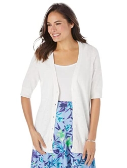 Women's Plus Size Short Sleeve V-Neck Cardigan