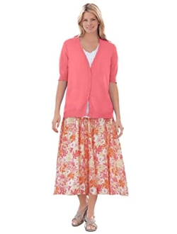 Women's Plus Size Short Sleeve V-Neck Cardigan