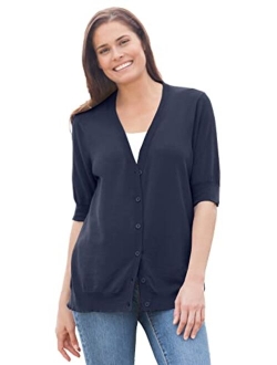 Women's Plus Size Short Sleeve V-Neck Cardigan