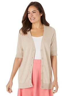 Women's Plus Size Short Sleeve V-Neck Cardigan