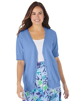 Women's Plus Size Short Sleeve V-Neck Cardigan