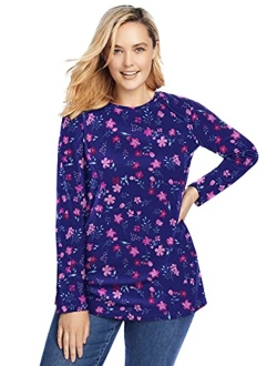 Women's Plus Size Perfect Printed Long-Sleeve Crewneck Tee Shirt