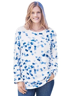 Women's Plus Size Perfect Printed Long-Sleeve Crewneck Tee Shirt