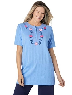 Women's Plus Size Embroidered Pointelle Tunic