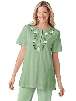 Women's Plus Size Embroidered Pointelle Tunic