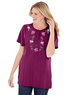 Women's Plus Size Embroidered Pointelle Tunic