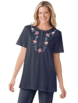 Women's Plus Size Embroidered Pointelle Tunic