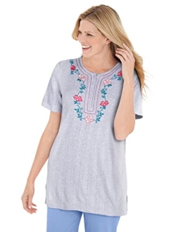 Women's Plus Size Embroidered Pointelle Tunic