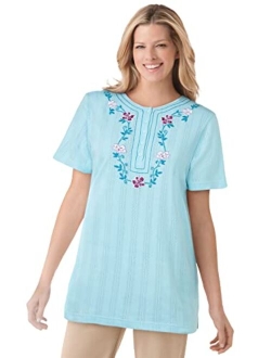 Women's Plus Size Embroidered Pointelle Tunic