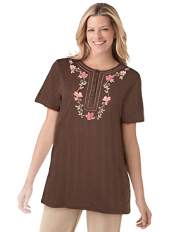 Women's Plus Size Embroidered Pointelle Tunic