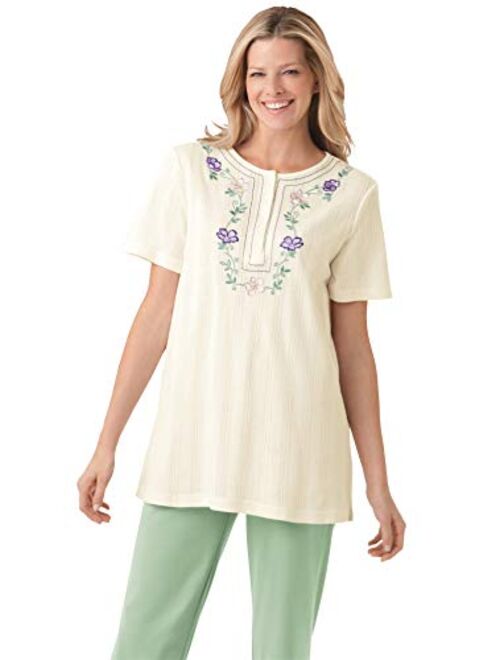 Woman Within Women's Plus Size Embroidered Pointelle Tunic