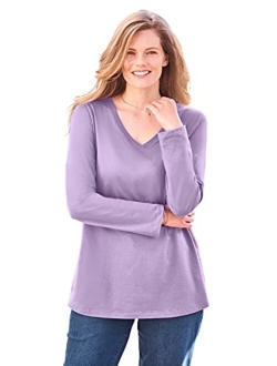 Women's Plus Size Perfect Long-Sleeve V-Neck Tee Shirt